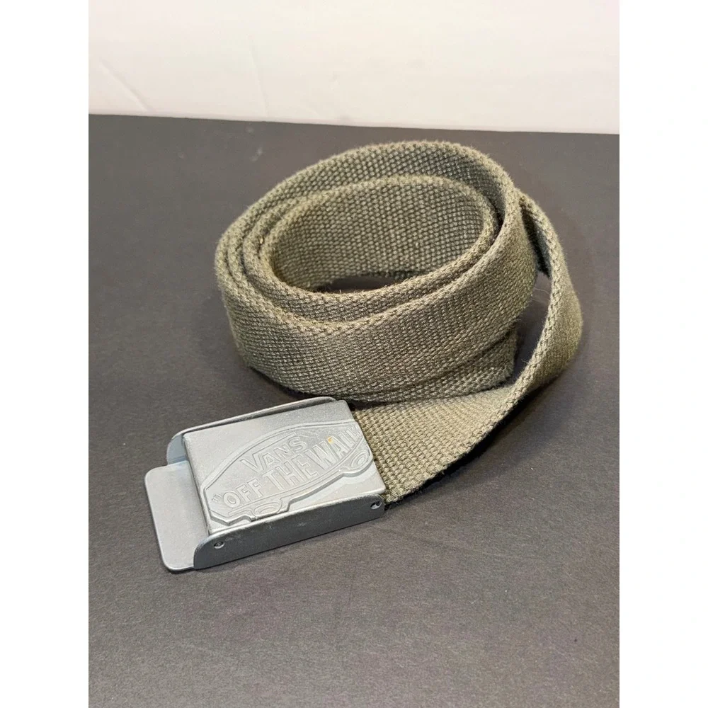 Vans Off The Wall Mens Web Belt Olive Green Canvas Flip Top Bottle Opener Buckle